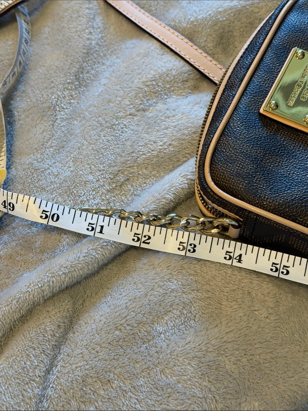 Michael Kors Brown Signature Crossbody with Pink Trim